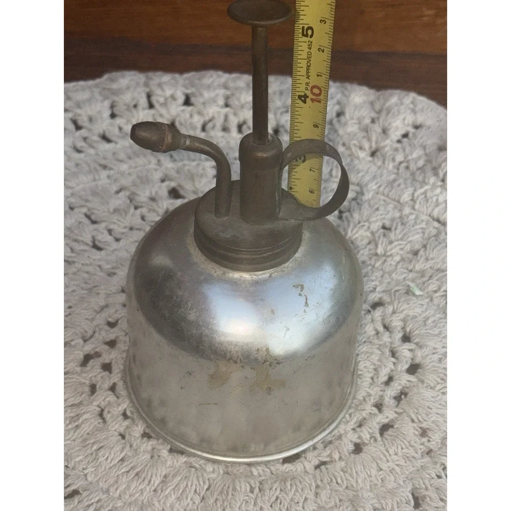VINTAGE Metal Oil Can Silver Industrial Decor Retro Man Cave
